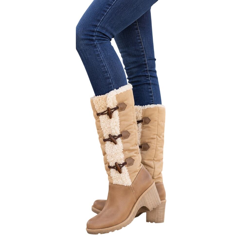 Boho Toggle Sherpa Lined Tall Boots Tan Brown Women’s 7